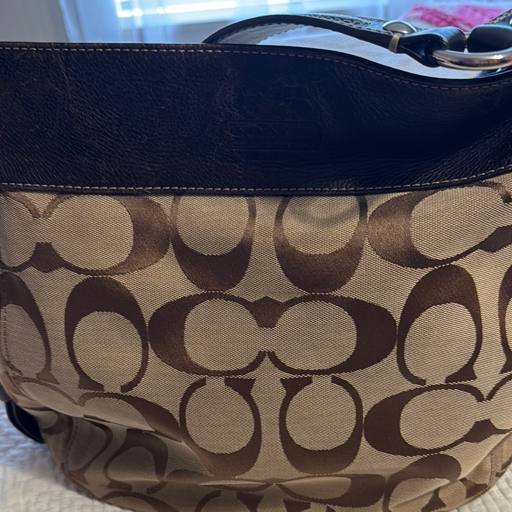 Coach Brown and Tan Signature Tote Bag EUC